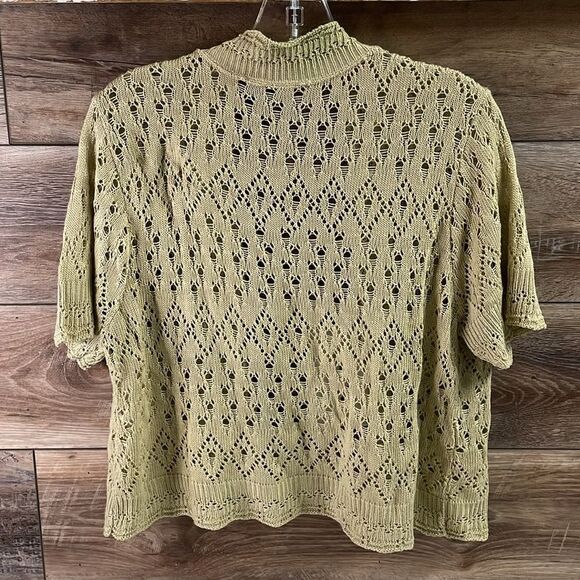 JASON MAXWELL Ladies Tan Open Knit Short Sleeve Cardigan Sweater, XL - Picture 4 of 6